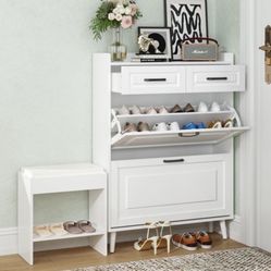 Shoe Cabinet With Shoe Bench,White