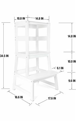 Kids Kitchen Step Stool with Safety Rail, Toddler Kitchen Stool for Toddlers 18 Months and Older, Children Standing Tower, Kids Wooden Step Stool Towe