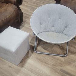 Folding Saucer Chair with Storage Ottoman