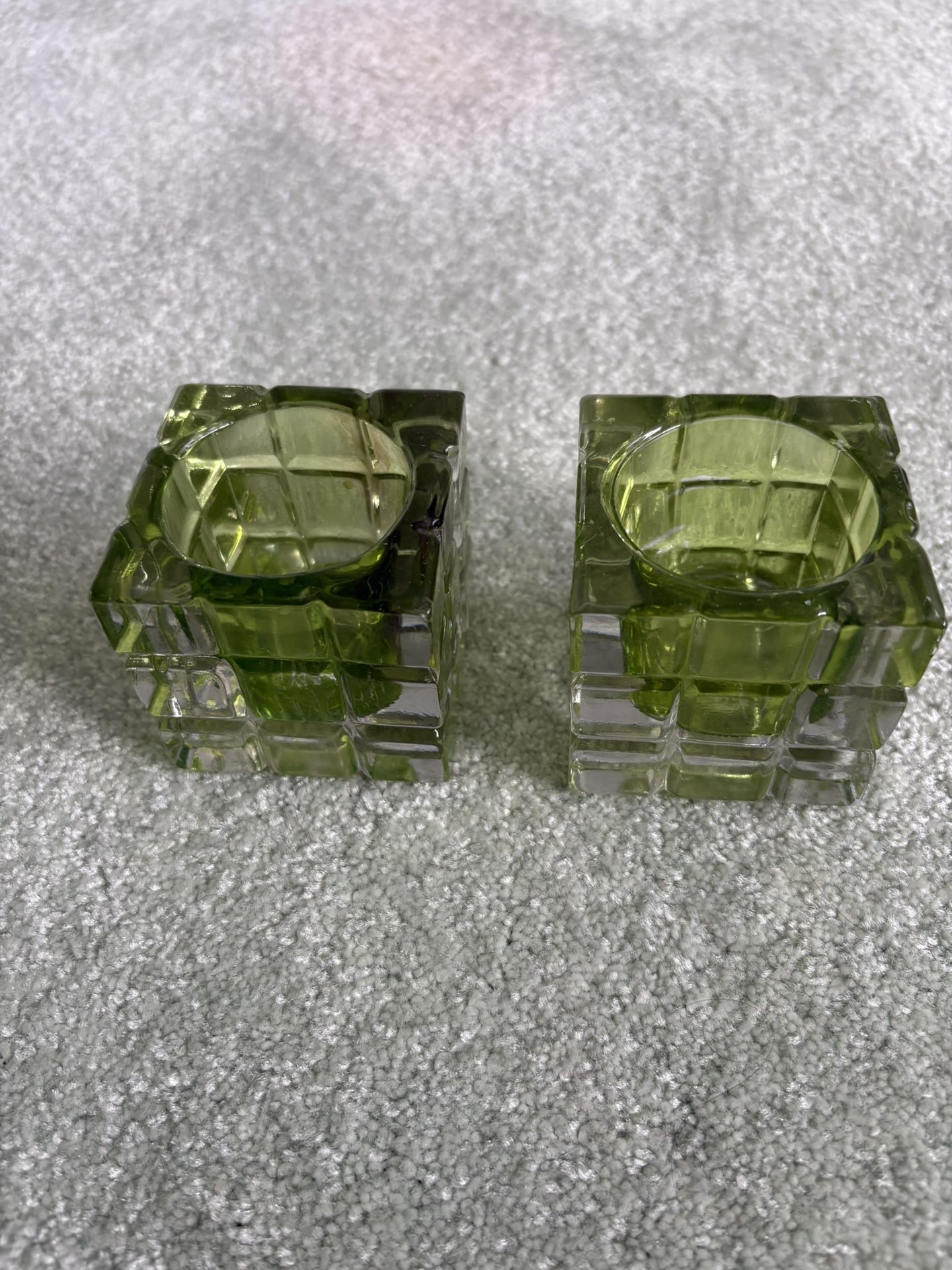Pair Of Green Cube Tea Light Candle Holder