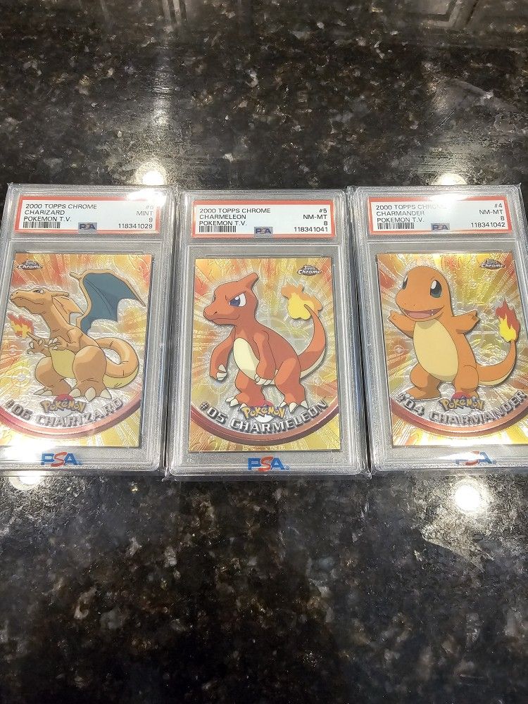 2000 topps chrome Pokémon t.v. Charizard - Charmeleon - Charmander (psa 9) (psa 8)