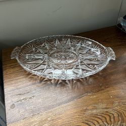 Antique Glass Platter With Dip Bowl