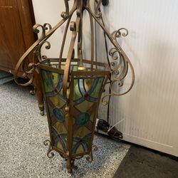 Antique stain glass copper/brass chandelier