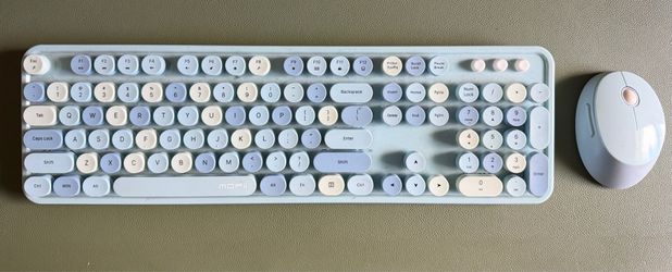 Wireless Keyboard and Mouse Combo, Ergonomic Full Size Typewriter Retro Round Keycaps Keyboard