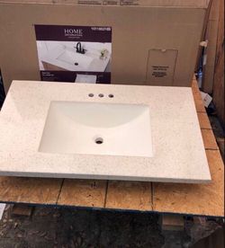 37 in. W x 22 in. D Engineered Stone Composite White Rectangular Undermount Single Sink Vanity Top in Starry Sky