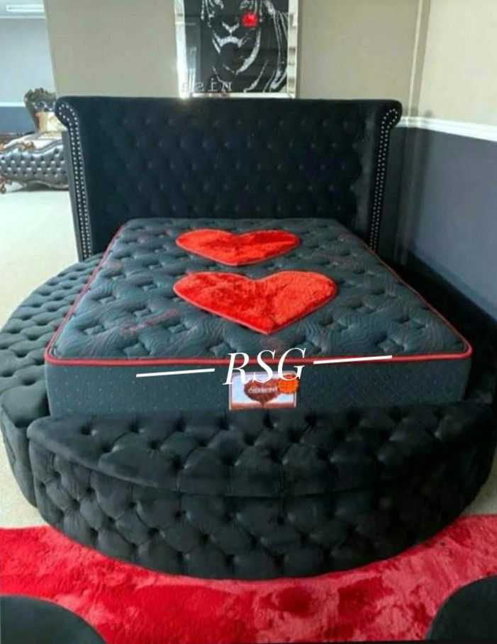 Bedroom Furniture Set ✨ Round Storage Velvet Bed Frame Queen Size Bed Frame With Storage//King Size Bed Frame With Storage 
