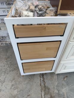White Kitchen Base Cabinet with 3 Drawers