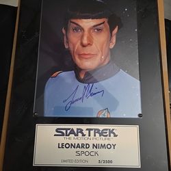 Autographed photo plaque of Leonard Nimoy as 'Spock' from Star Trek: The Motion Picture, limited edition 5/2500