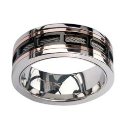Men's Black and Rose Plated Stainless Steel Ring - size 10