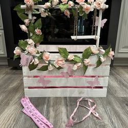 Gorgeous Solid Wooden Baby Shower Gift Basket w/ New Measuring Tape & Necklace 