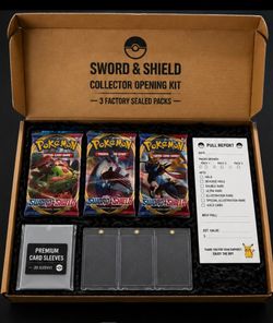 Pokémon Sword & Shield Base Set Collector Opening Kit | 3 Factory Sealed Booster Packs + Sleeves & Top Loaders