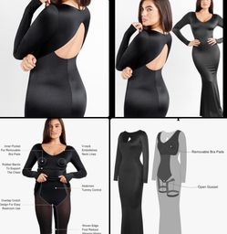 Shapewear Shine Long Sleeve Cut-Out Hourglass Maxi Dress