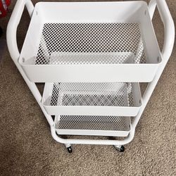  3-Tier Rolling Metal Storage Organizer - Mobile Utility Cart Kitchen Cart with  Wheels, White