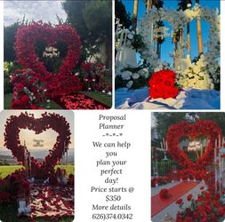 Proposal red and white flowers heart shaped arch