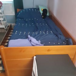 Wooden Trundle Bed. Comes With Top Mattress. Fcfs No Holds.