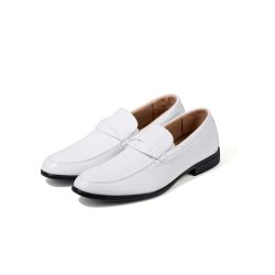 Mens Dress Slip-On Shoes | Formal Stylish Dress Loafers Casual Shoes With Buckle Or Striped Design | 11 White\Stripe