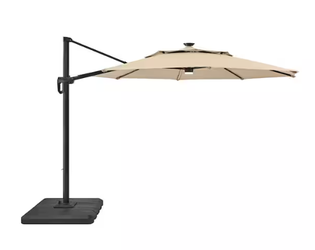 11 ft. Aluminum Cantilever Solar LED Offset Patio Umbrella in Putty Beige