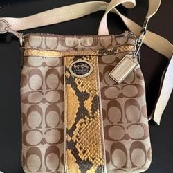 Coach Signature Canvas and Snakeskin Crossbody Bag