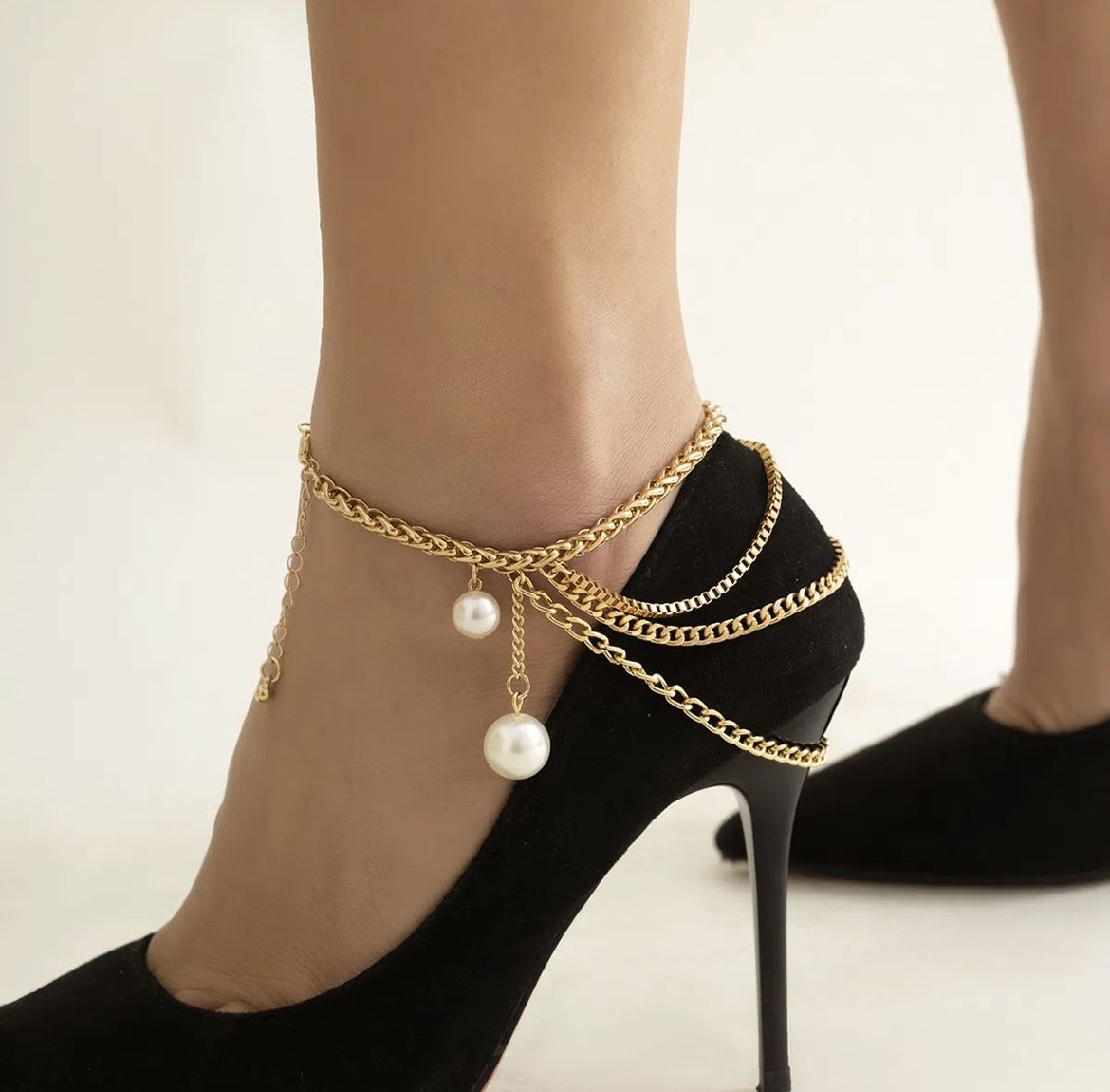Anklet Shoe Ring - Golden Pearls