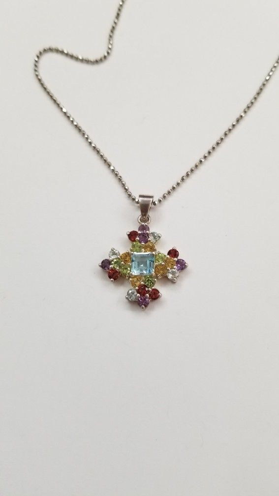 Sterling Silver And Gemstones Pendant 