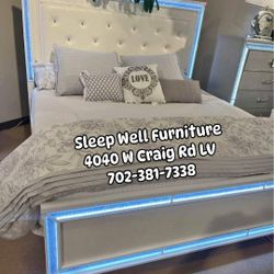 🌟👑 Queen Led Light Bed Frame, 👉Furniture Sectional, Dining Table, Bunk Beds Avail 