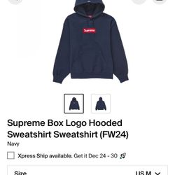 Supreme Navy Red Box Logo Hoodie Size Large