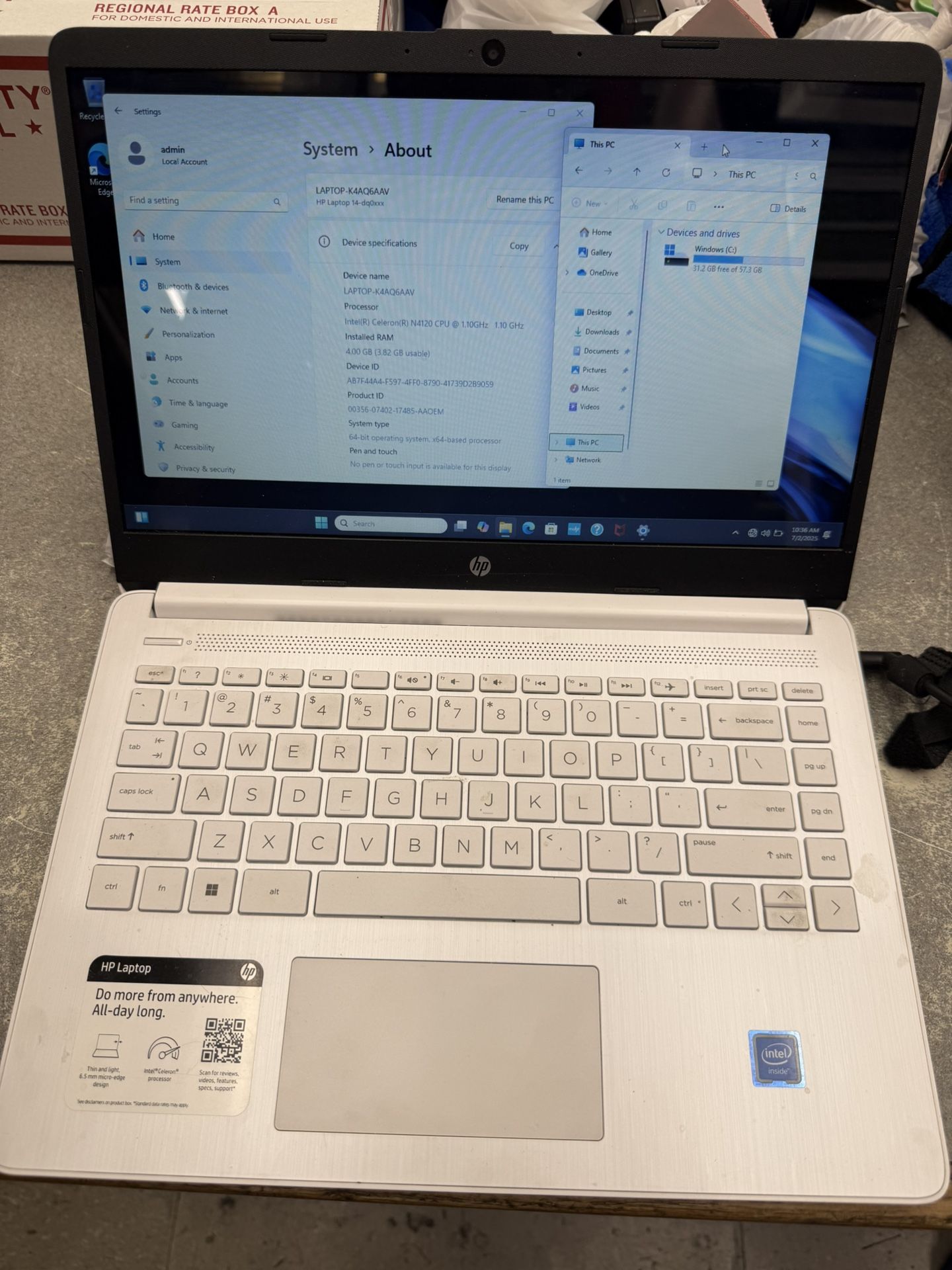 HP Laptop Notebook Windows Computer 4GB RAM 64GB SSD Intel Celeron 