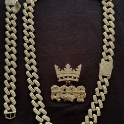 🔥 22.3mm Iced Cuban Link Set + Watch (18”–26”) 18K Gold Filled King Boss Pendant + Bracelet