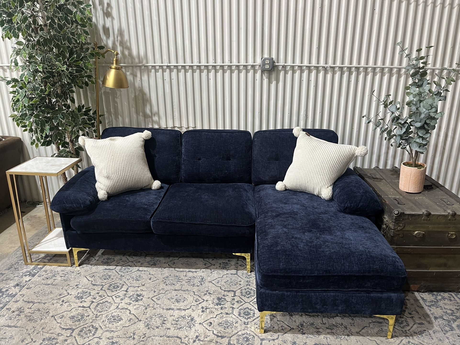 Apartment Sized Sectional Sofa Couch - Chaise - Blue - Cleaned - 2pcs - Delivery Available