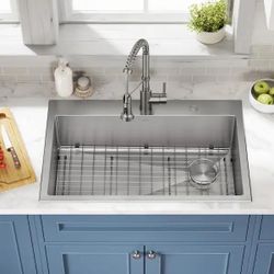 KRAUS Loften 33 in. Drop In/Undermount Single Bowl 18-Gauge Stainless Steel Kitchen Sink