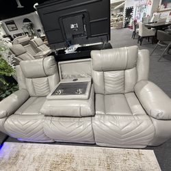 2 Pc Power Recliner Sofa And Loveseat With Speaker And Led Lights 