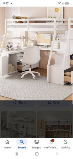 Kids loft bed with workstation at the end