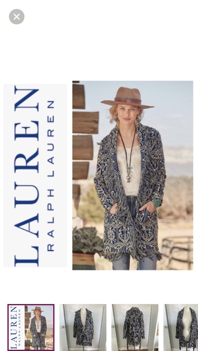 Lauren Ralph Lauren Jacquard Boho Aztec Fringe Sweater Belted Cardigan