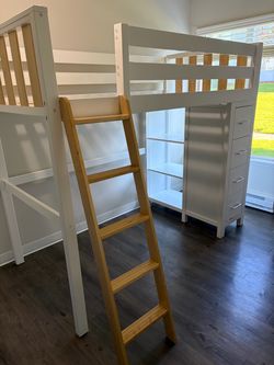 Kids White Wood Loft Bed with Ladder