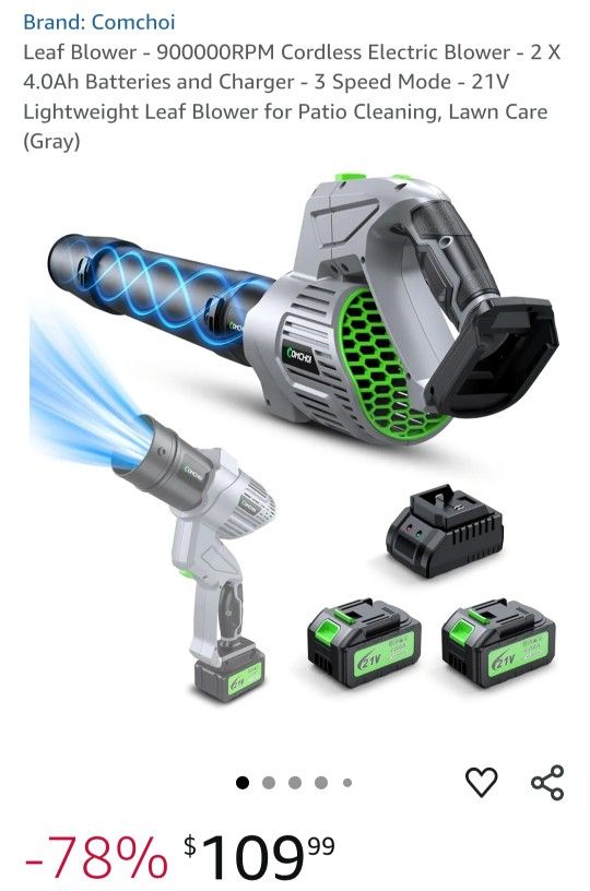 NEW COMCHOI CORDLESS LEAF BLOWER