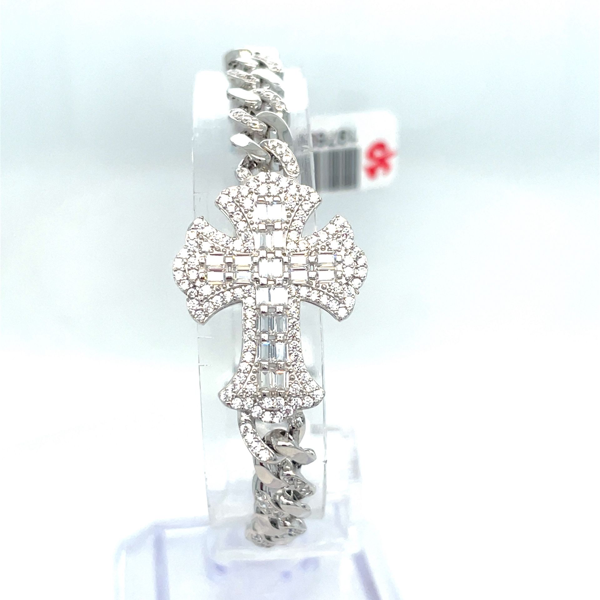 925 Sterling Silver 7” CZ Cross Cuban Style Bracelet 197693/4