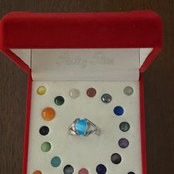 925 Sterling Silver Interchangeable 20 Gemstones And Cat Eye Glass Balls Size 7
