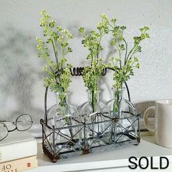 Metal Plant Holder with Artificial Plants in Glass Bottles 11" x 9" - CASH ONLY,  PICKUP ONLY (SW Mesa) fake plants faux plants flowers 