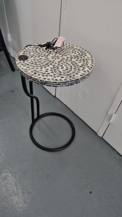 : Mosaic Round Accent Table with Built-In USB Charging Ports