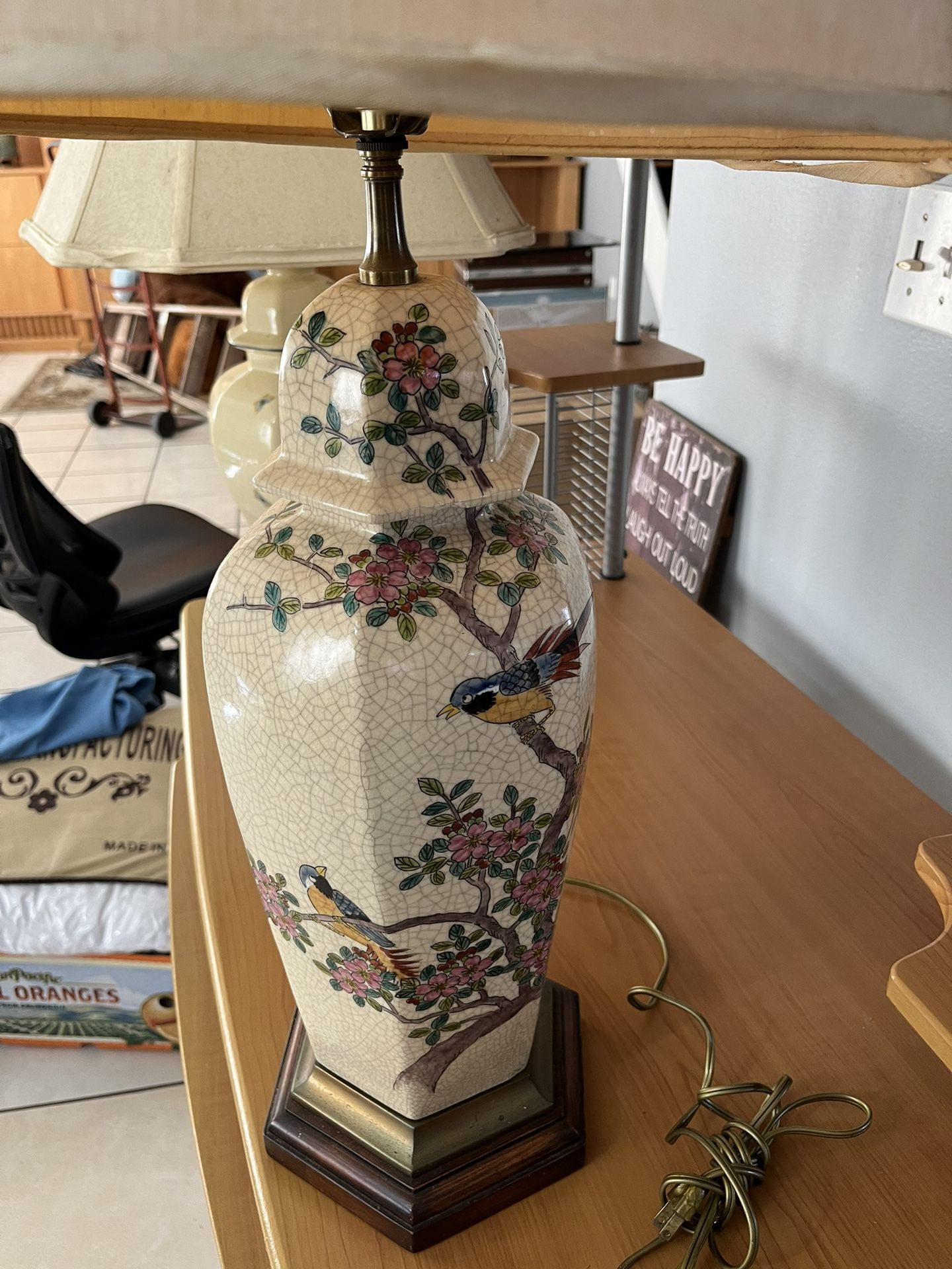 Vintage Chinoiserie Lamp in Botanical & BIRDS  Motifs  