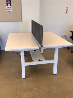 Poppin Double-Sided Electric Standing Desk (2-Person Workstation) w/ Privacy Panels