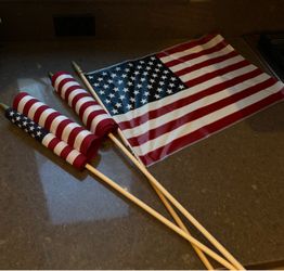 3 American Flags with Wooden Poles – $25 for Set