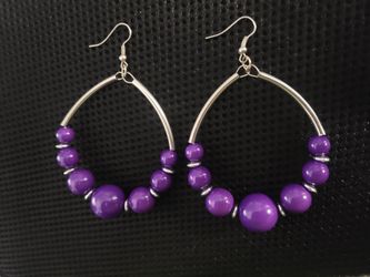 New Pair Of Purple And Silver Extra Large Teardrop Hoop Earrings! 