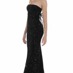 Sequin Strapless Back Bow Maxi Dress In Black Size M