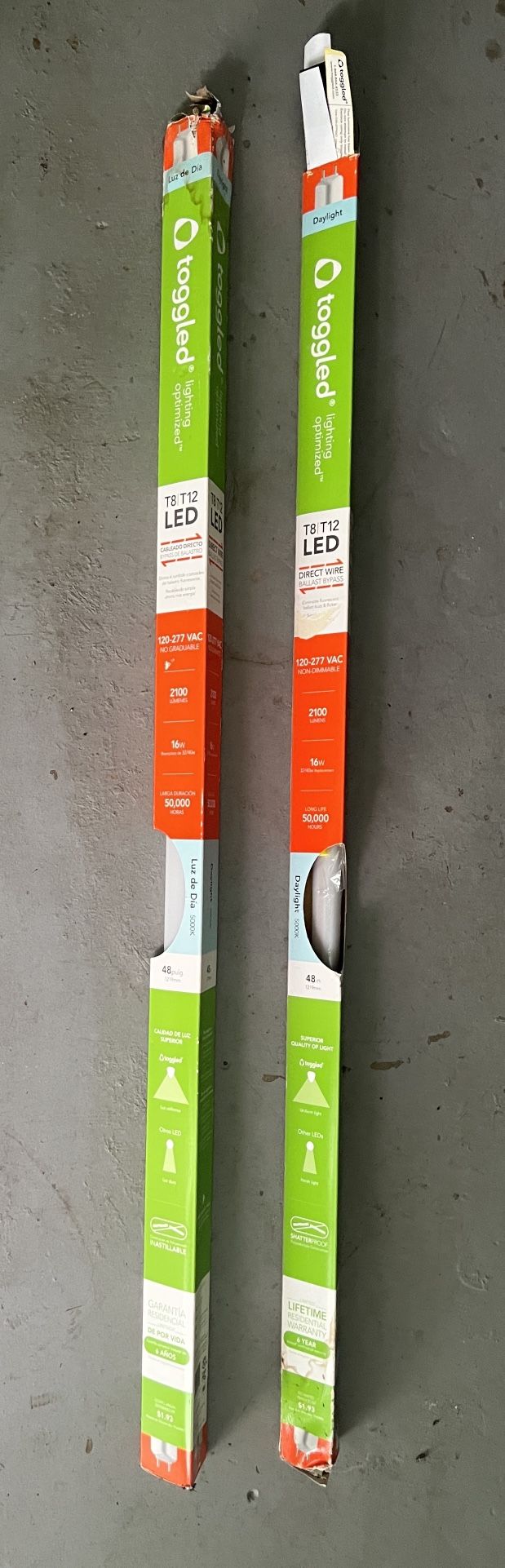 (2) 48 in.16-Watt Cool White T8 or T12 Dimmable Linear LED Tube Light Bulb  