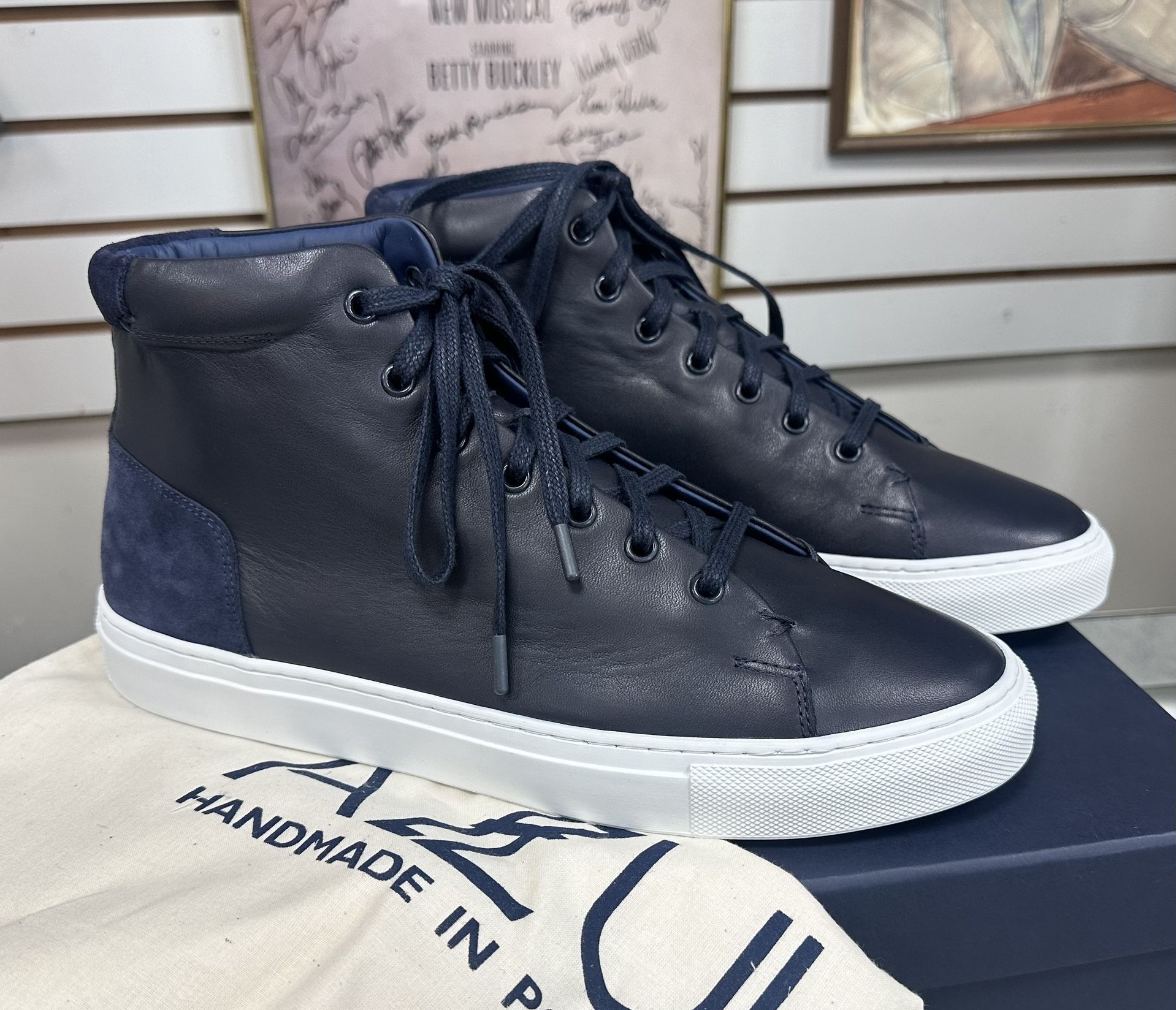 NIB AUTHENTIC AZZUL NAVY LEATHER PORTO SNEAKER MENS SHOES SZ  display picture 1