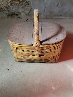 Antique Wood Picnic Basket