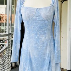 Baby Blue Mini Dress with Removable Long Sleeve Shrub