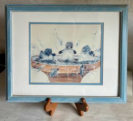 Vintage Sandra Cooper Professionally Framed, Matted, & Signed Swallow Blue Birds Print