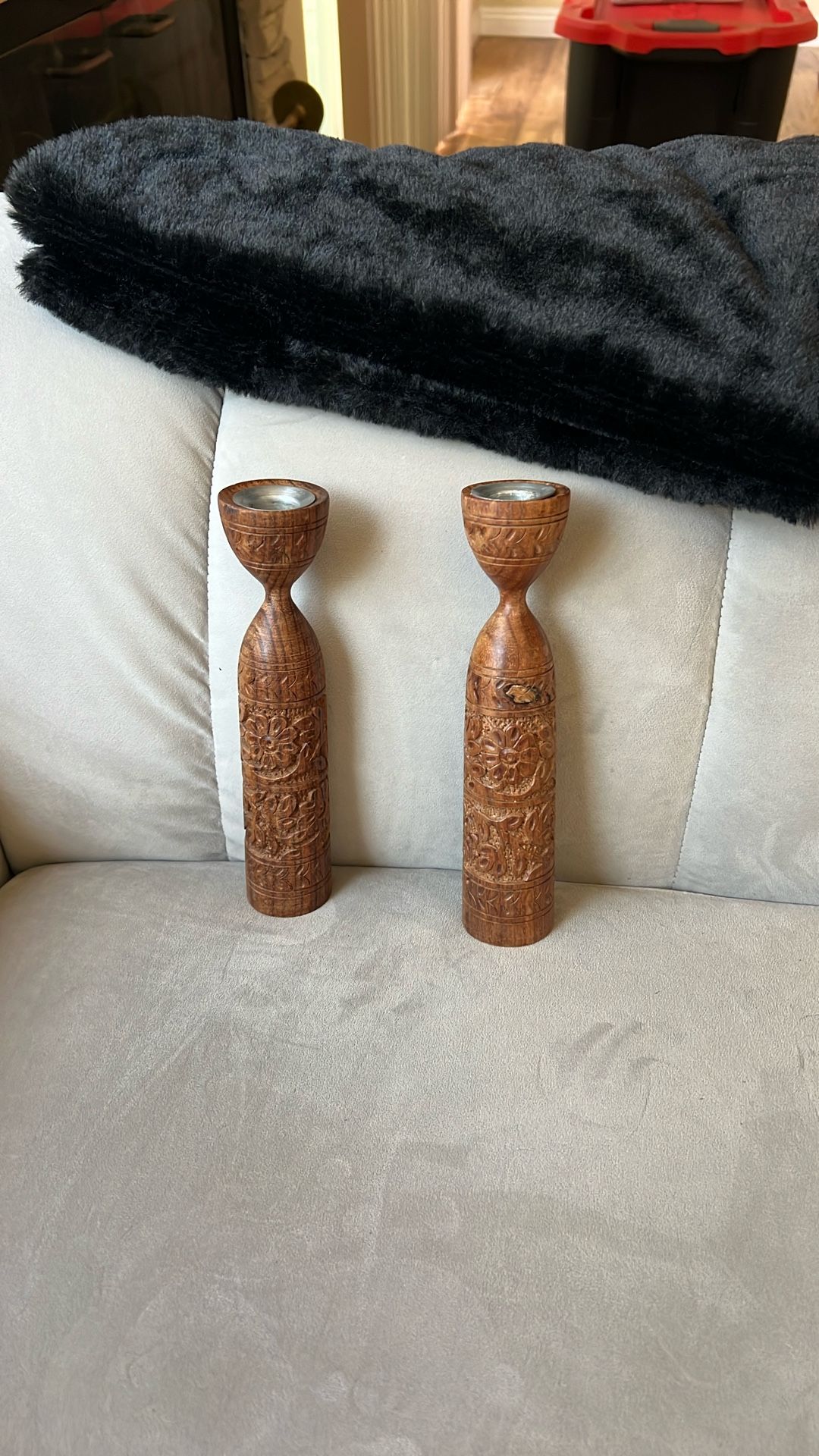 Christmas Hand Carve Wood Candle Holders